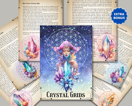 Crystal Grids Guide Printable + BONUS. Beautiful Grimoire Pages for Beginners. Instant download.