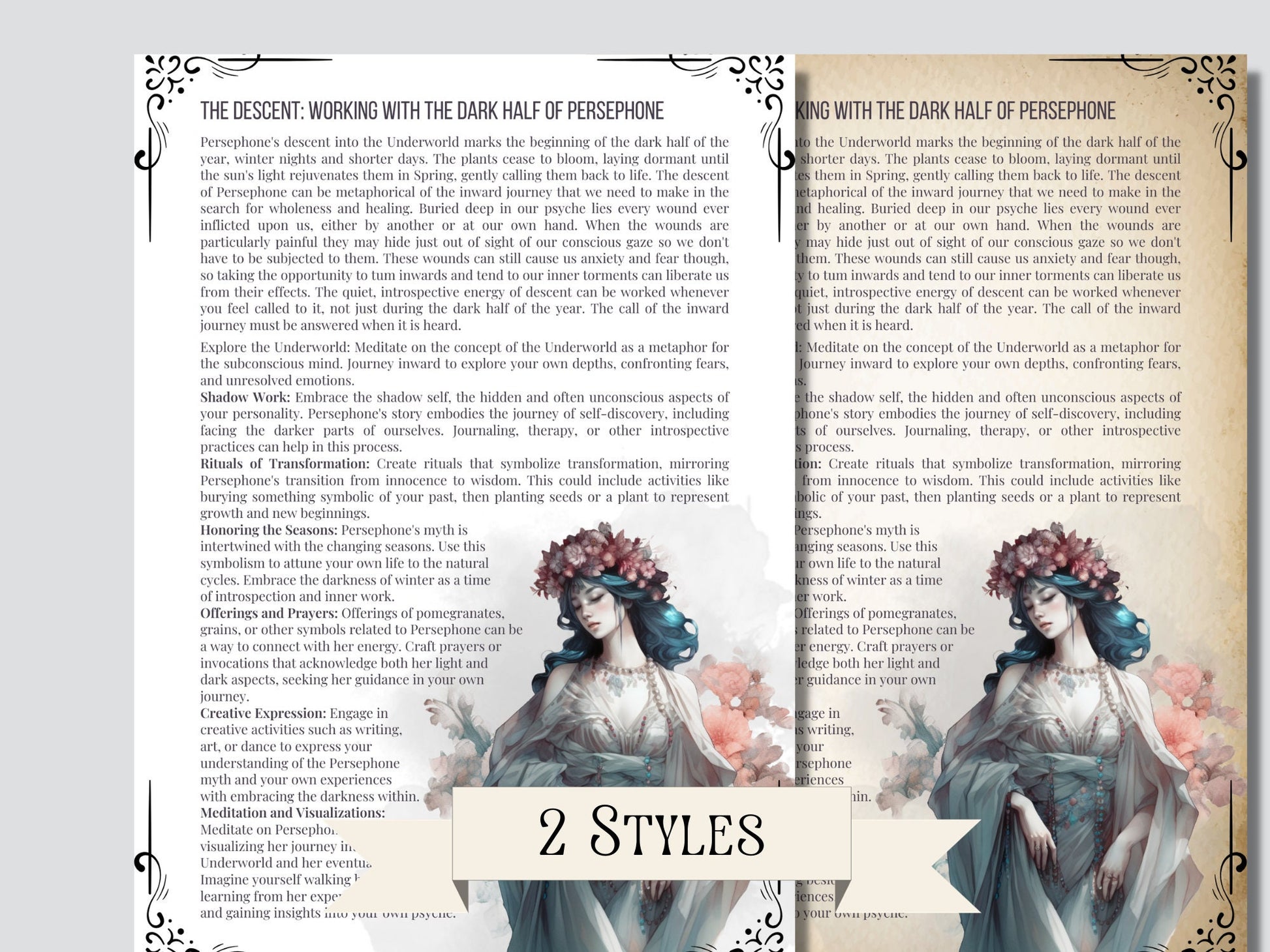 Persephone. Beautiful Book of Shadows Pages - Shadow Work BOS Pages + BONUS