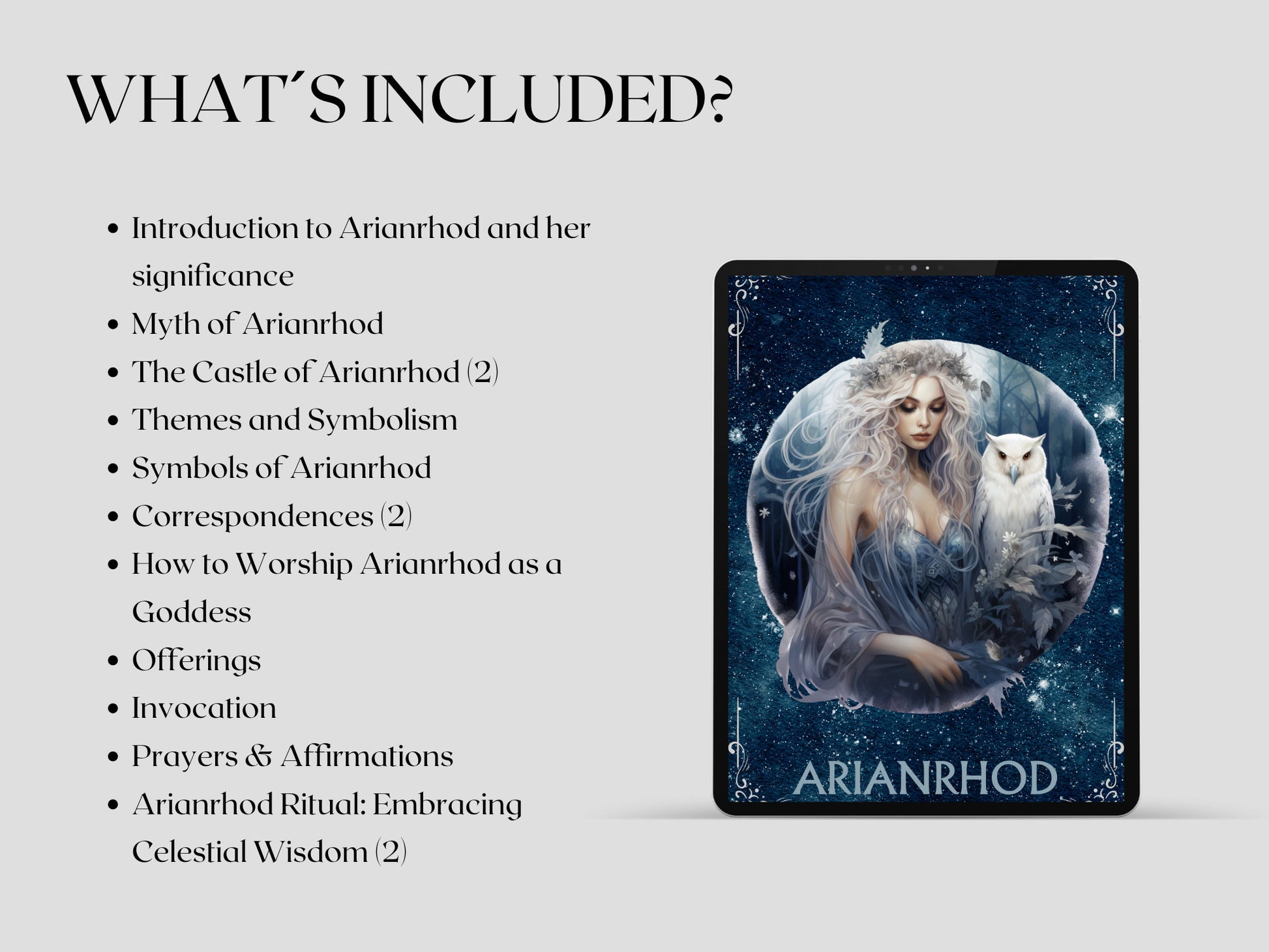 Arianrhod. Lunar goddess. Beautiful pages for your Book of shadows. Printable.