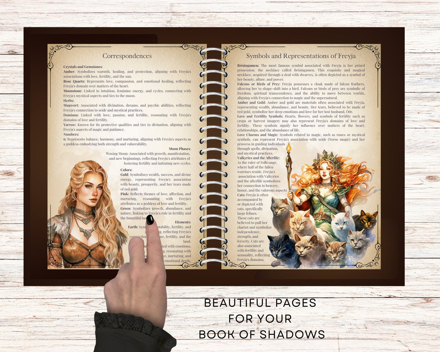 Freyja. The mighty Norse goddess. Beautiful Grimoire pages. Printable
