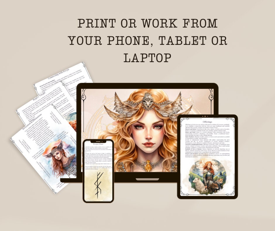 Freyja. The mighty Norse goddess. Beautiful Grimoire pages. Printable