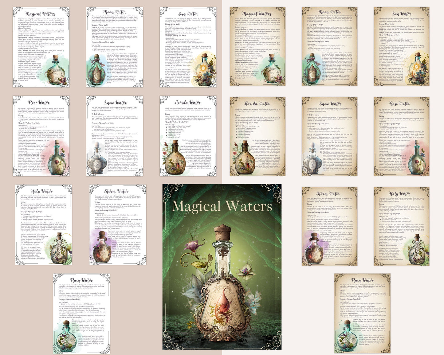 MAGICAL WATERS. Beautiful pages for you Book Of Shadows. Instant download. Printable