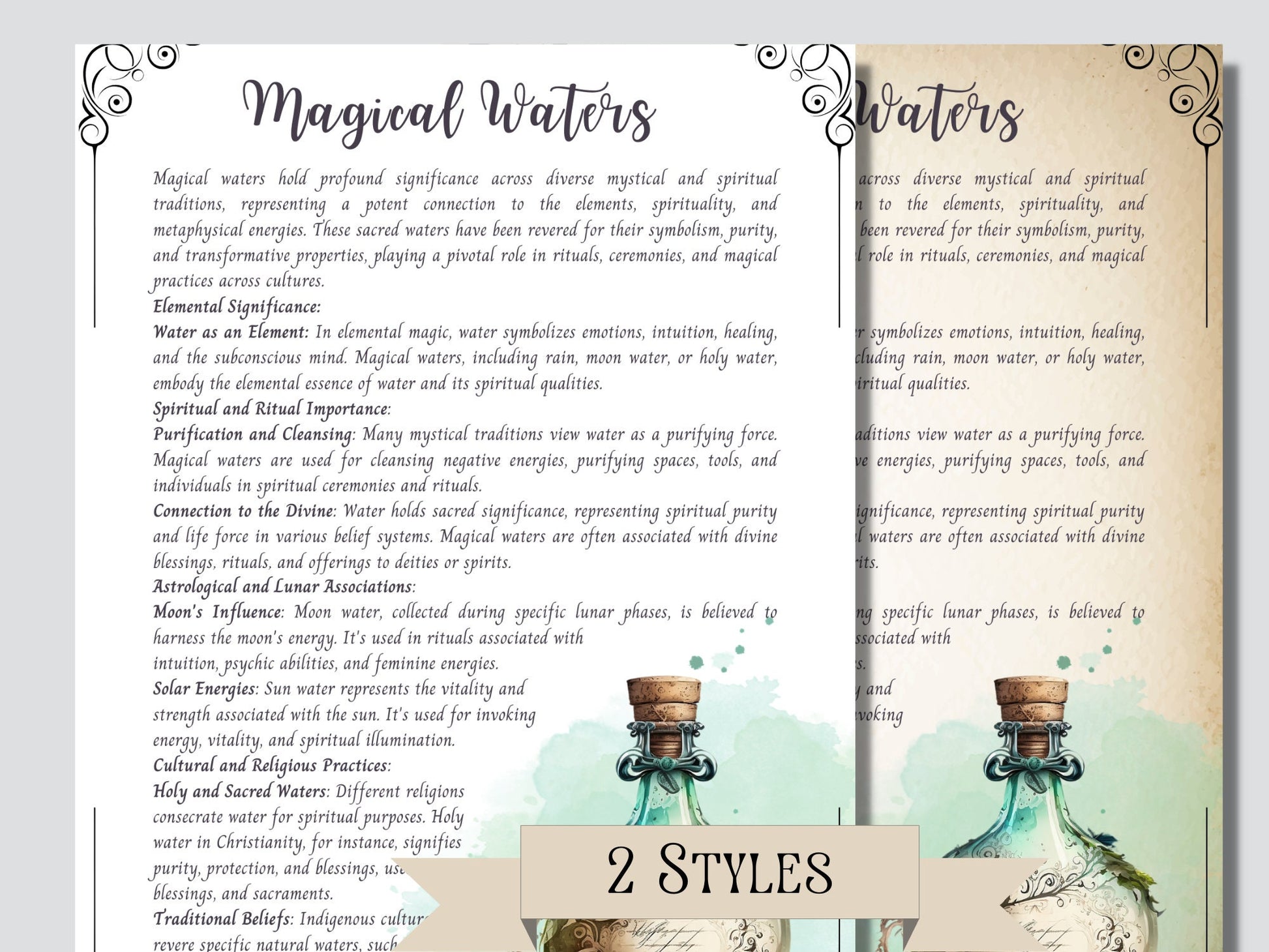 MAGICAL WATERS. Beautiful pages for you Book Of Shadows. Instant download. Printable