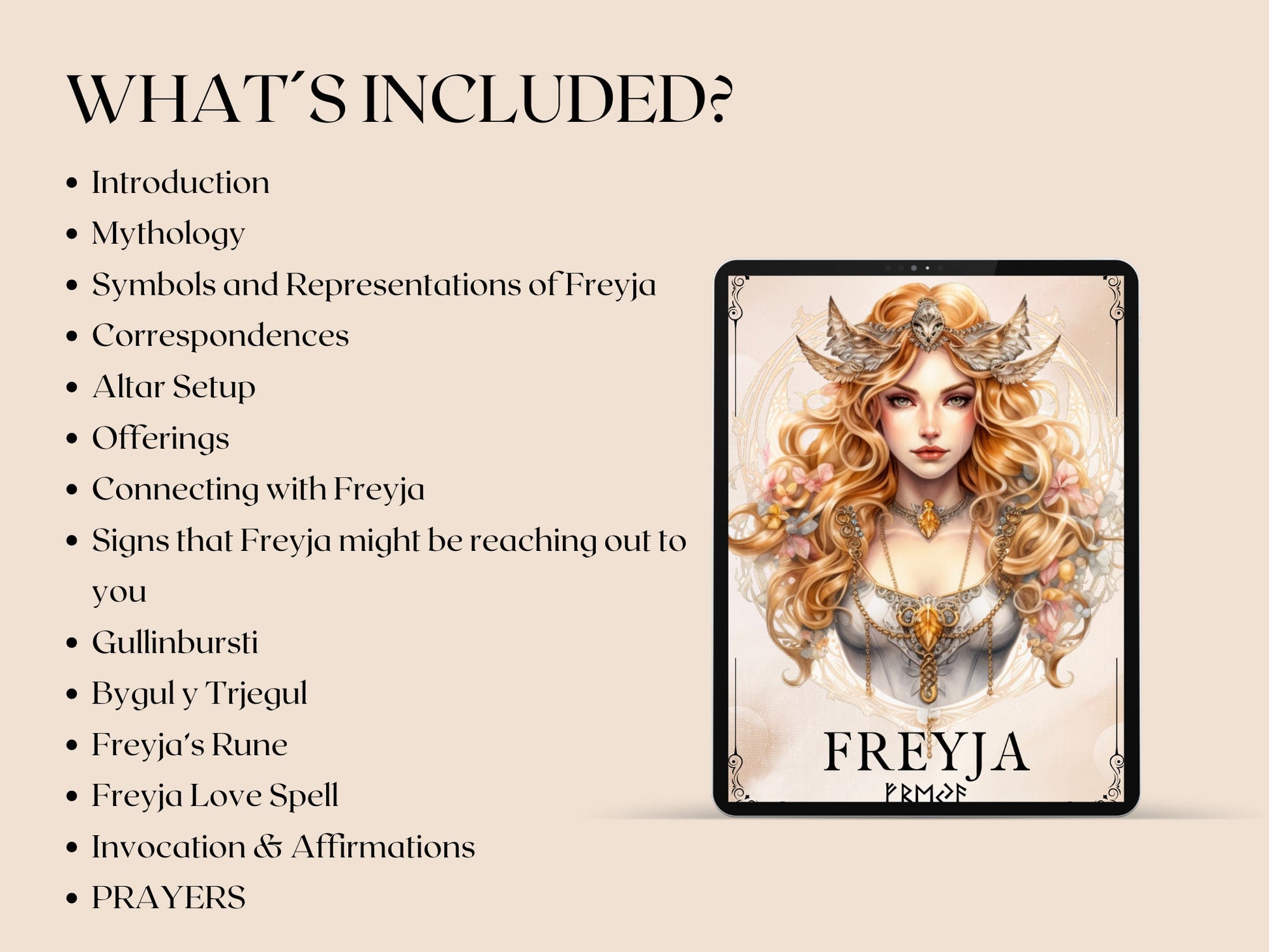 Freyja. The mighty Norse goddess. Beautiful Grimoire pages. Printable
