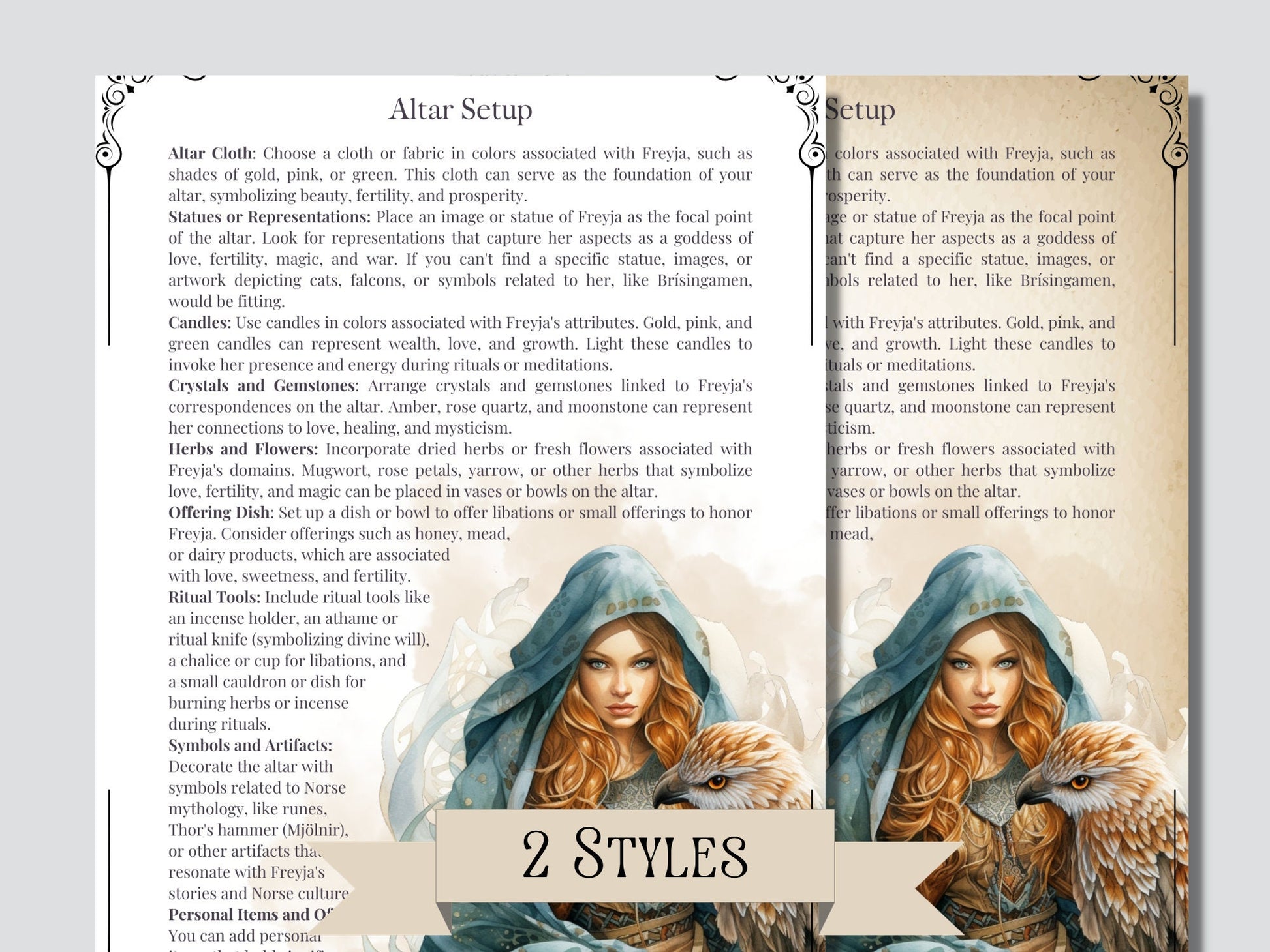 Freyja. The mighty Norse goddess. Beautiful Grimoire pages. Printable