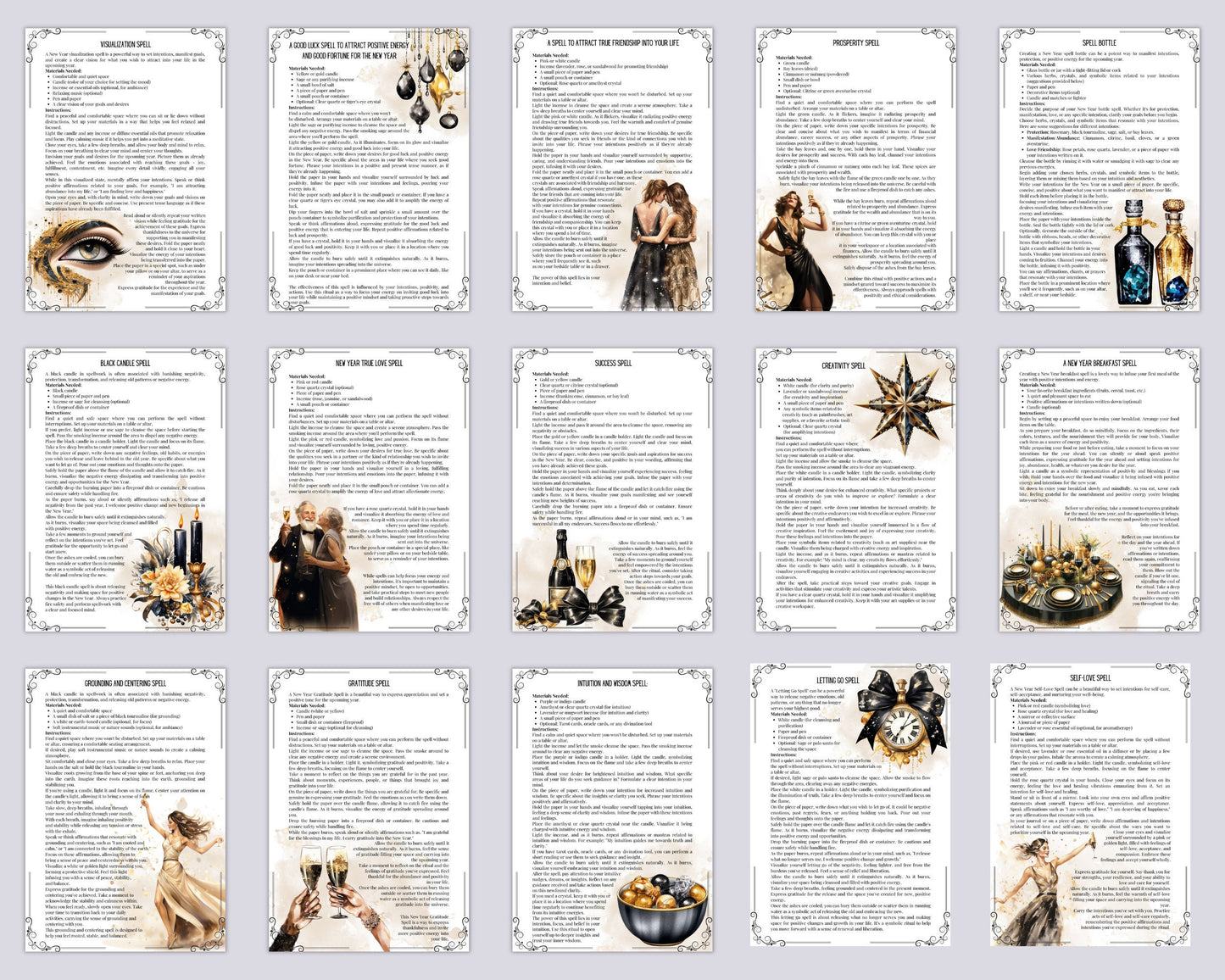 New Year Spells. Beautiful printable Grimoire Pages. Empower Your New Year. Manifest your dreams
