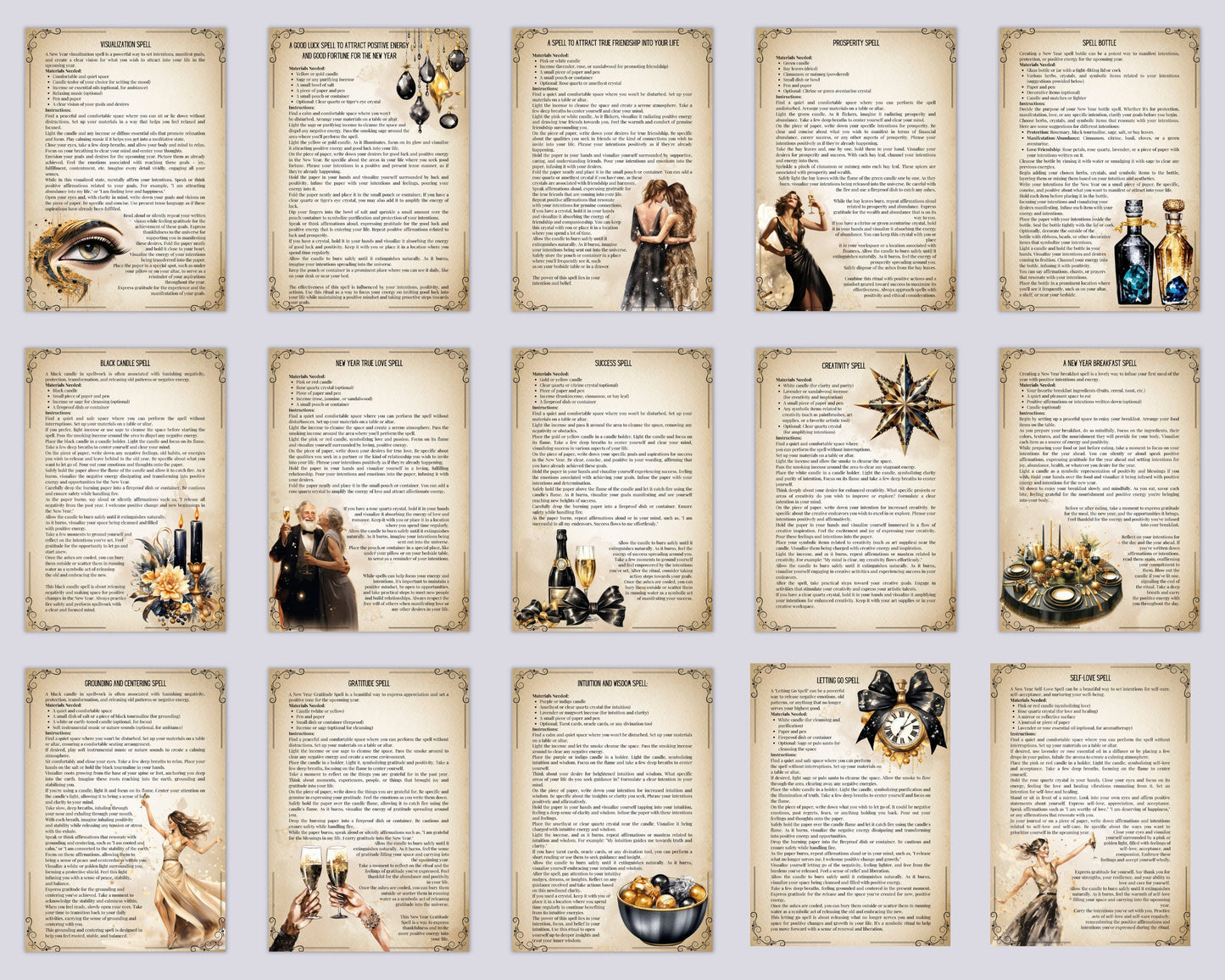 New Year Spells. Beautiful printable Grimoire Pages. Empower Your New Year. Manifest your dreams
