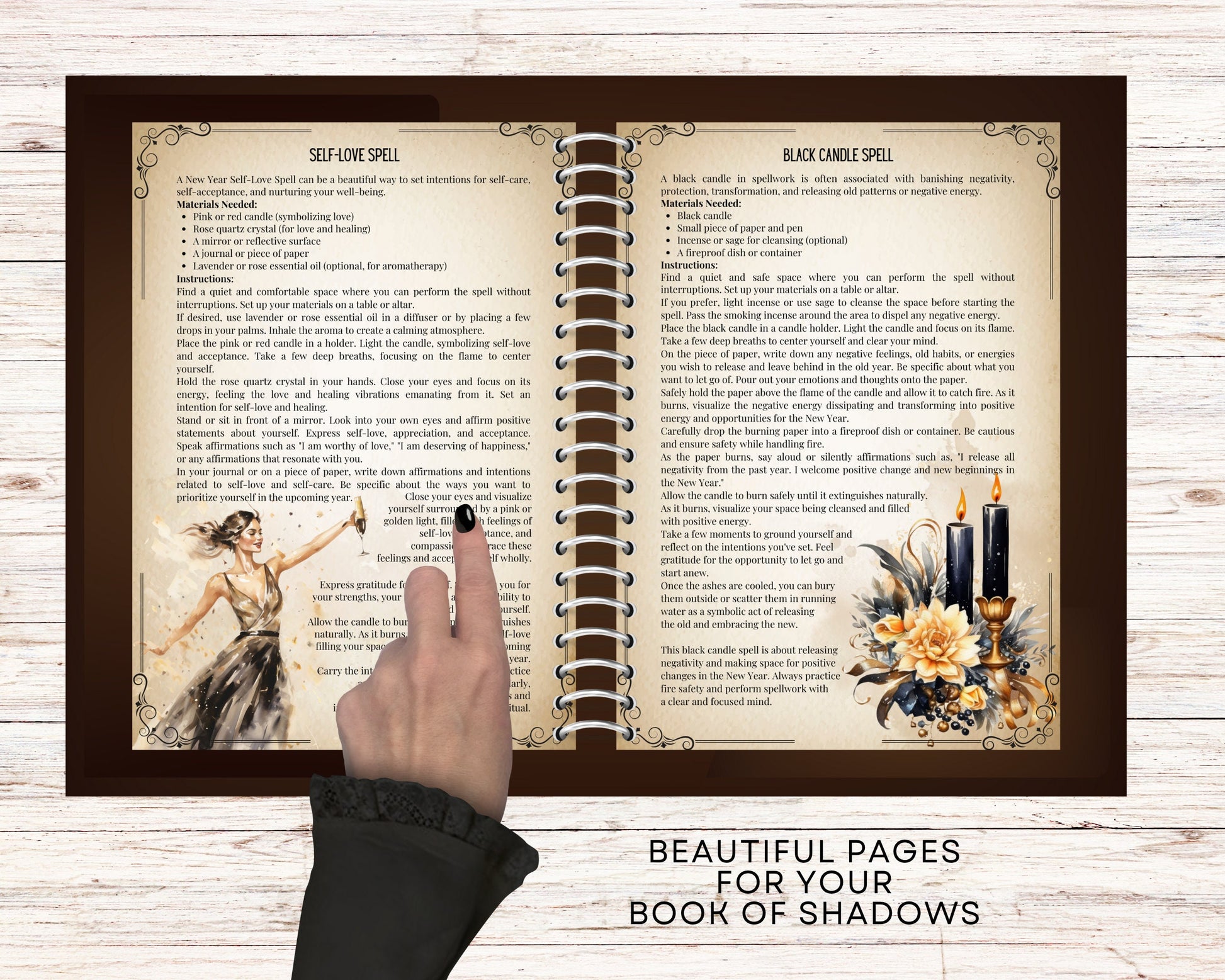 New Year Spells. Beautiful printable Grimoire Pages. Empower Your New Year. Manifest your dreams