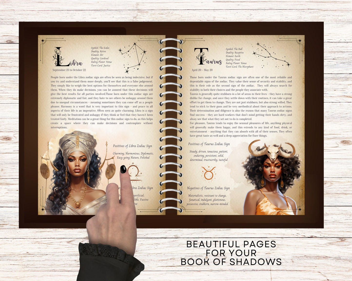 ZODIAC Correspondences. Beautiful pages for you Book Of Shadows. Instant download. Black Woman