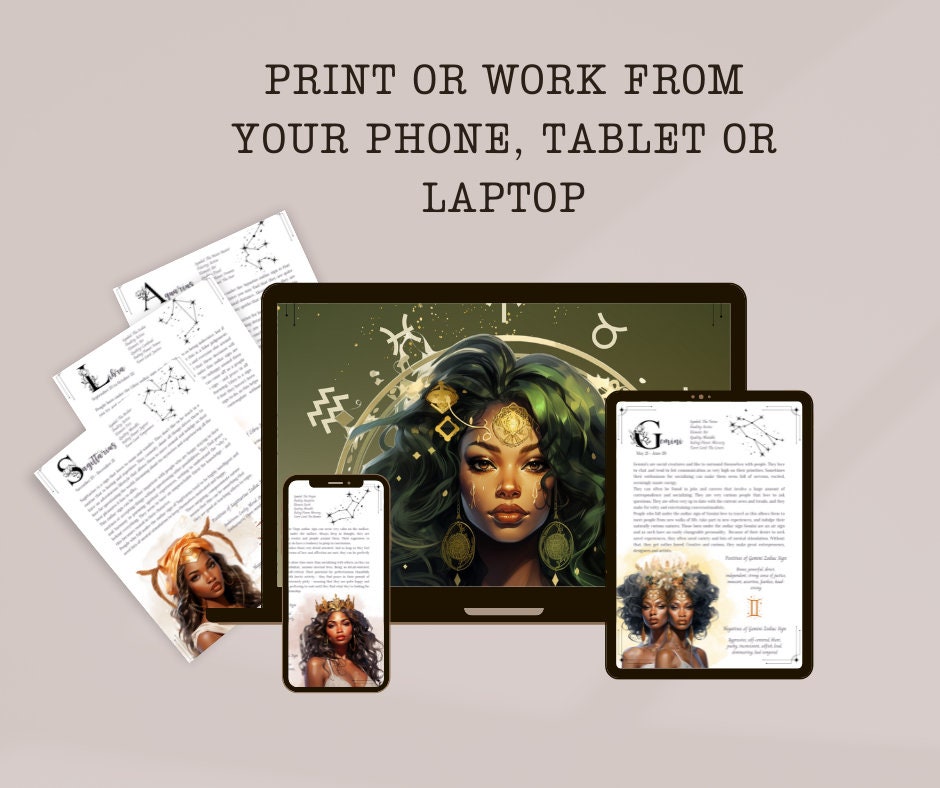 ZODIAC Correspondences. Beautiful pages for you Book Of Shadows. Instant download. Black Woman