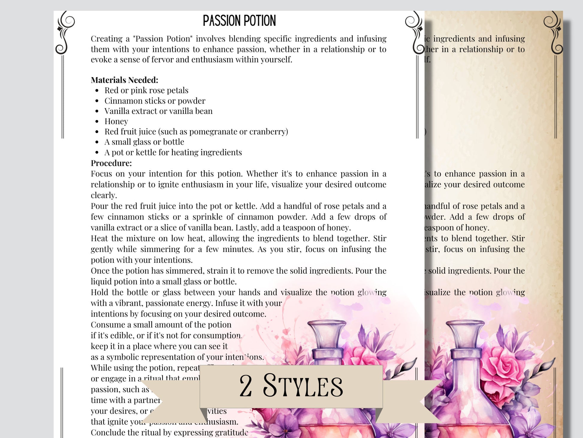 Love Spells. Beautiful pages for your Grimoire or Book Of Shadows. Printable.