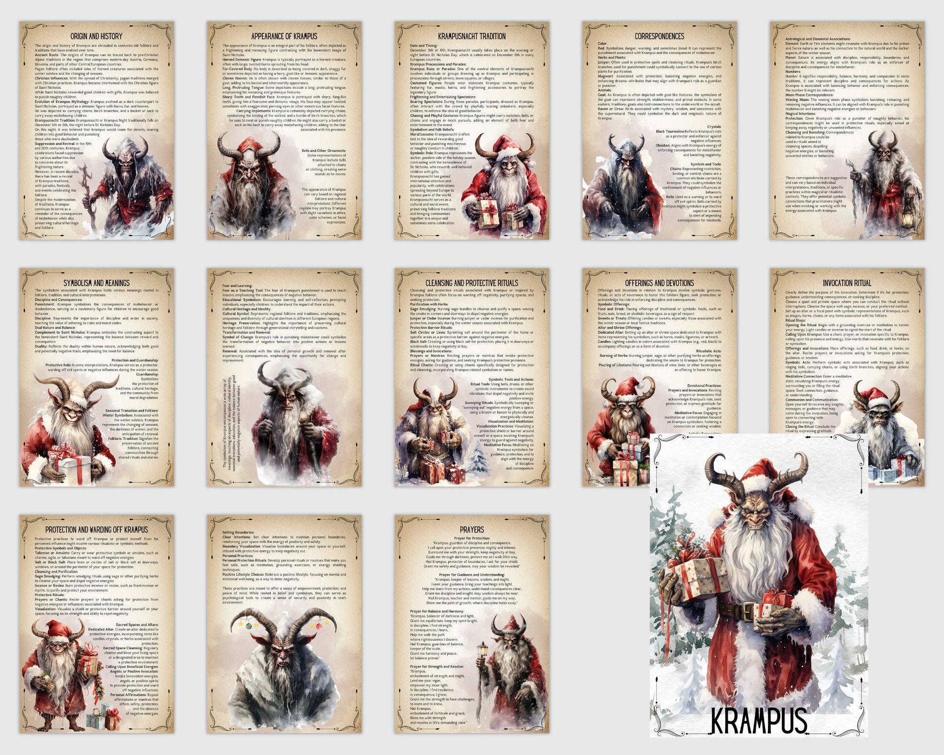 Krampus. Grimoire pages. Printable.