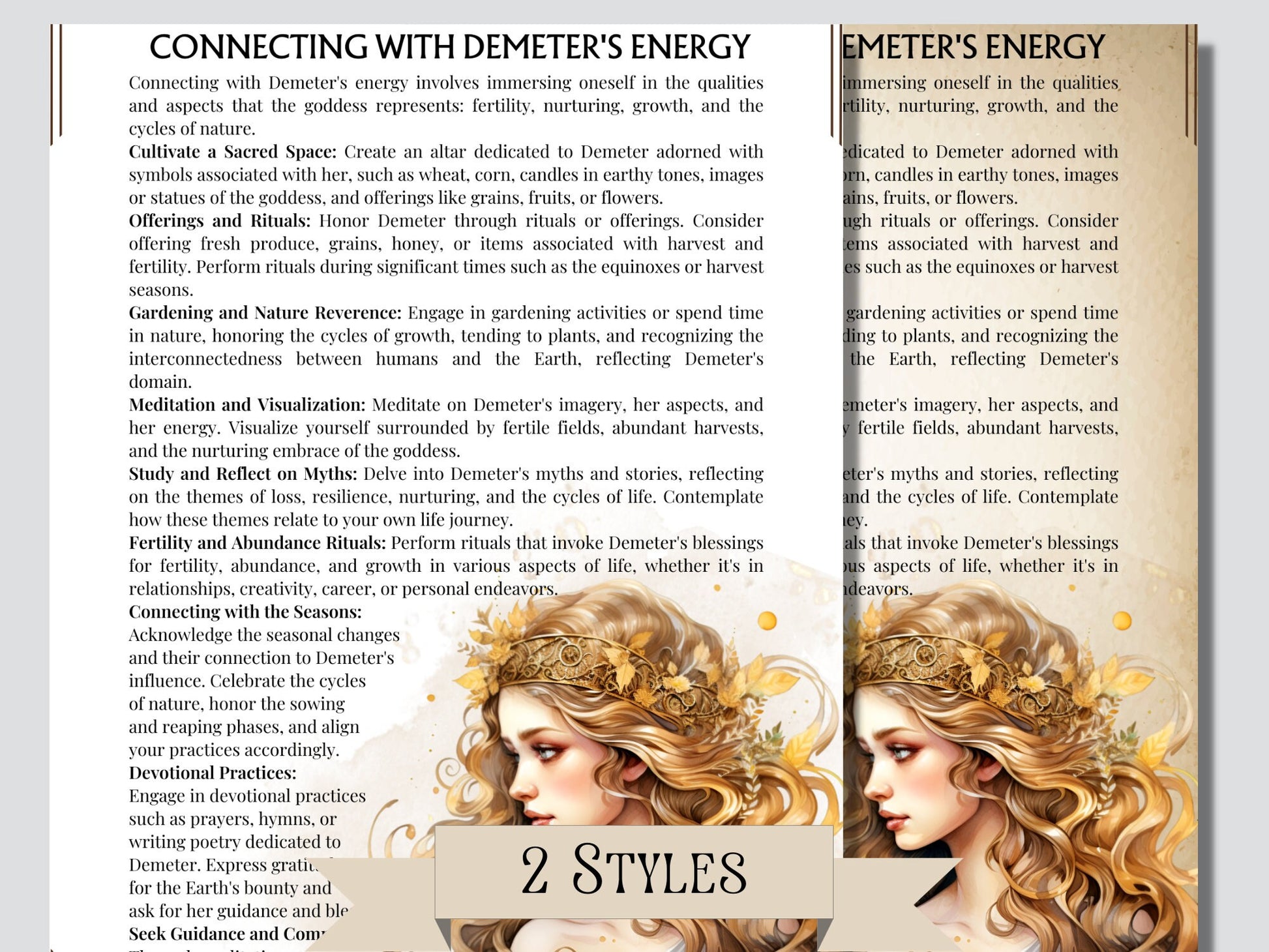 Demeter. Greek Goddess Deity Profile. Grimoire printable pages.