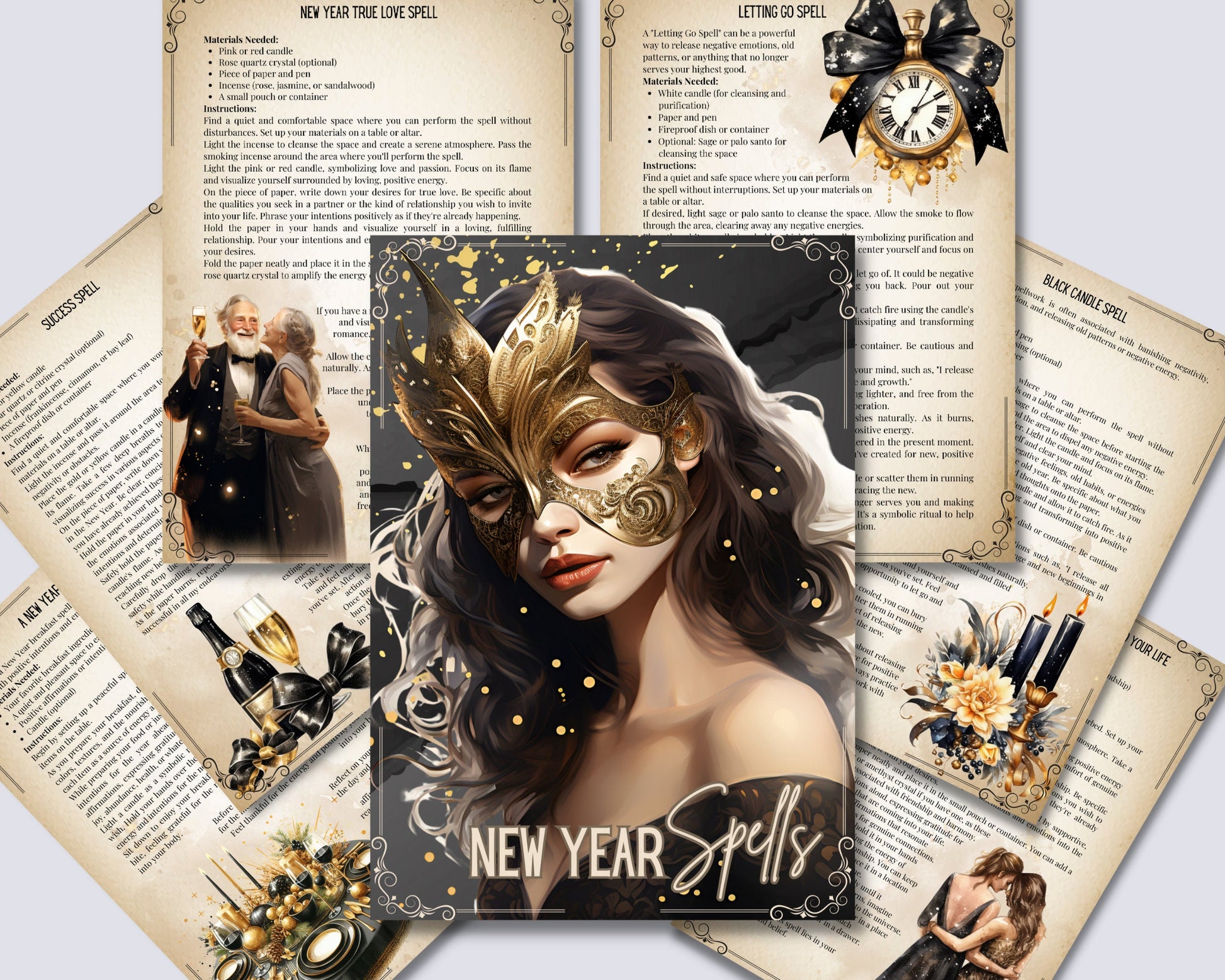 New Year Spells. Beautiful printable Grimoire Pages. Empower Your New Year. Manifest your dreams