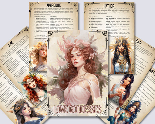 Love Goddesses. Beautiful pages for your Grimoire or Book Of Shadows. 14 pages. Printable