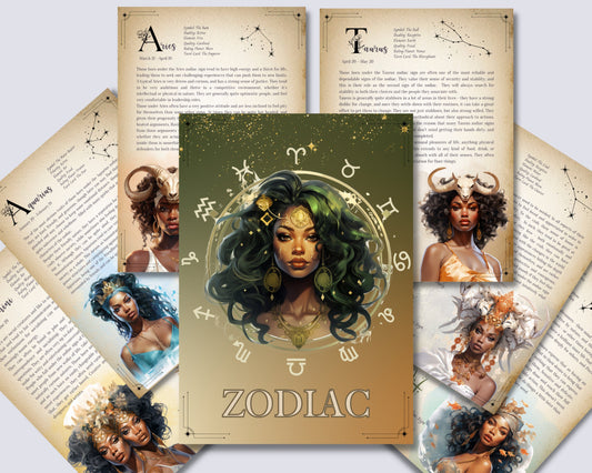 ZODIAC Correspondences. Beautiful pages for you Book Of Shadows. Instant download. Black Woman