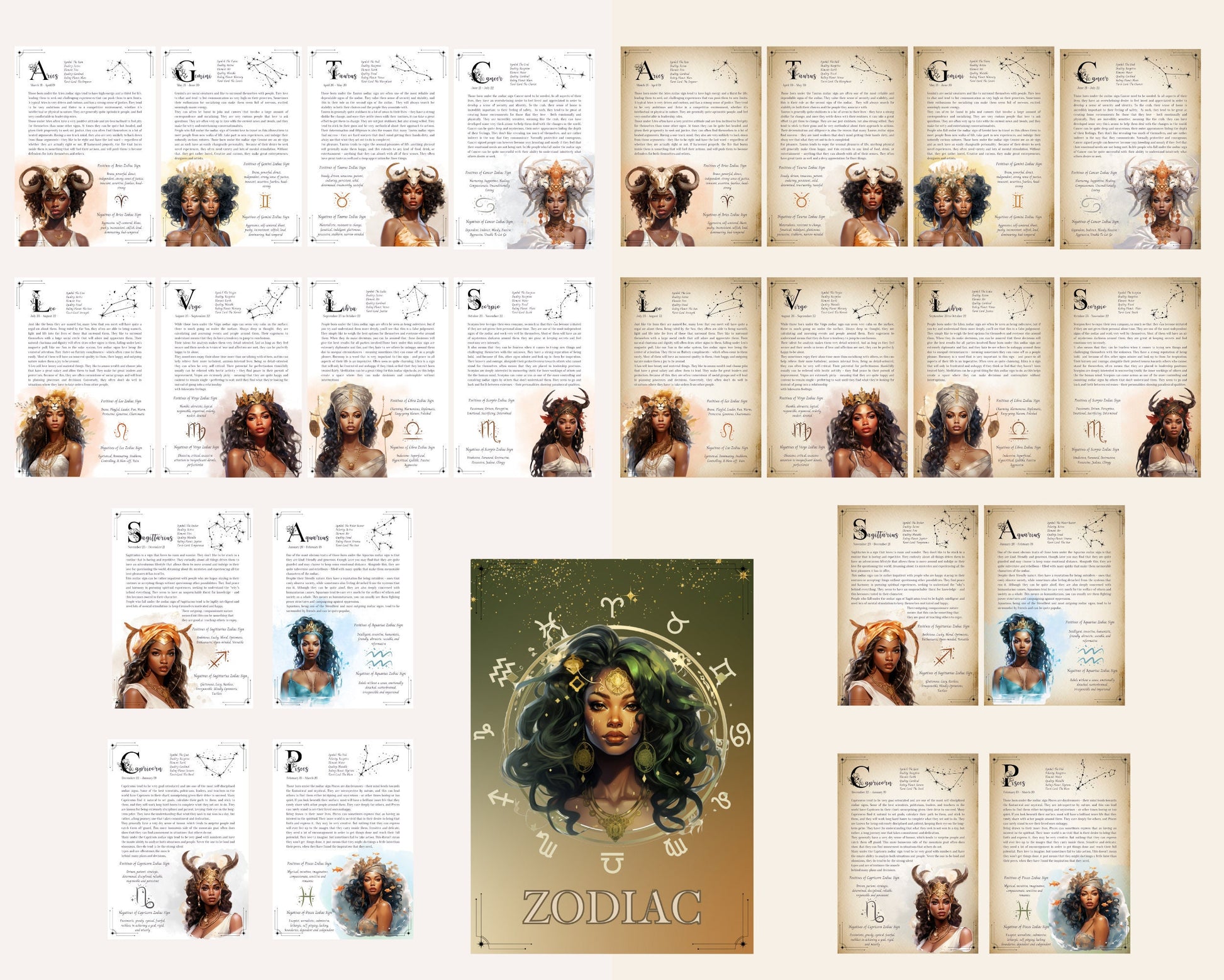 ZODIAC Correspondences. Beautiful pages for you Book Of Shadows. Instant download. Black Woman