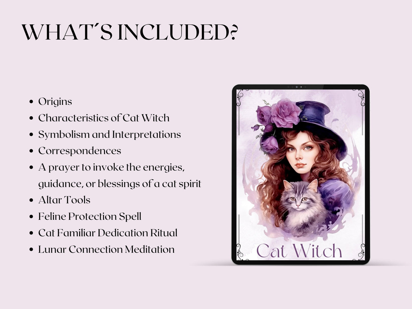 Cat Witch. Beautiful pages for your Grimoire. Printable.