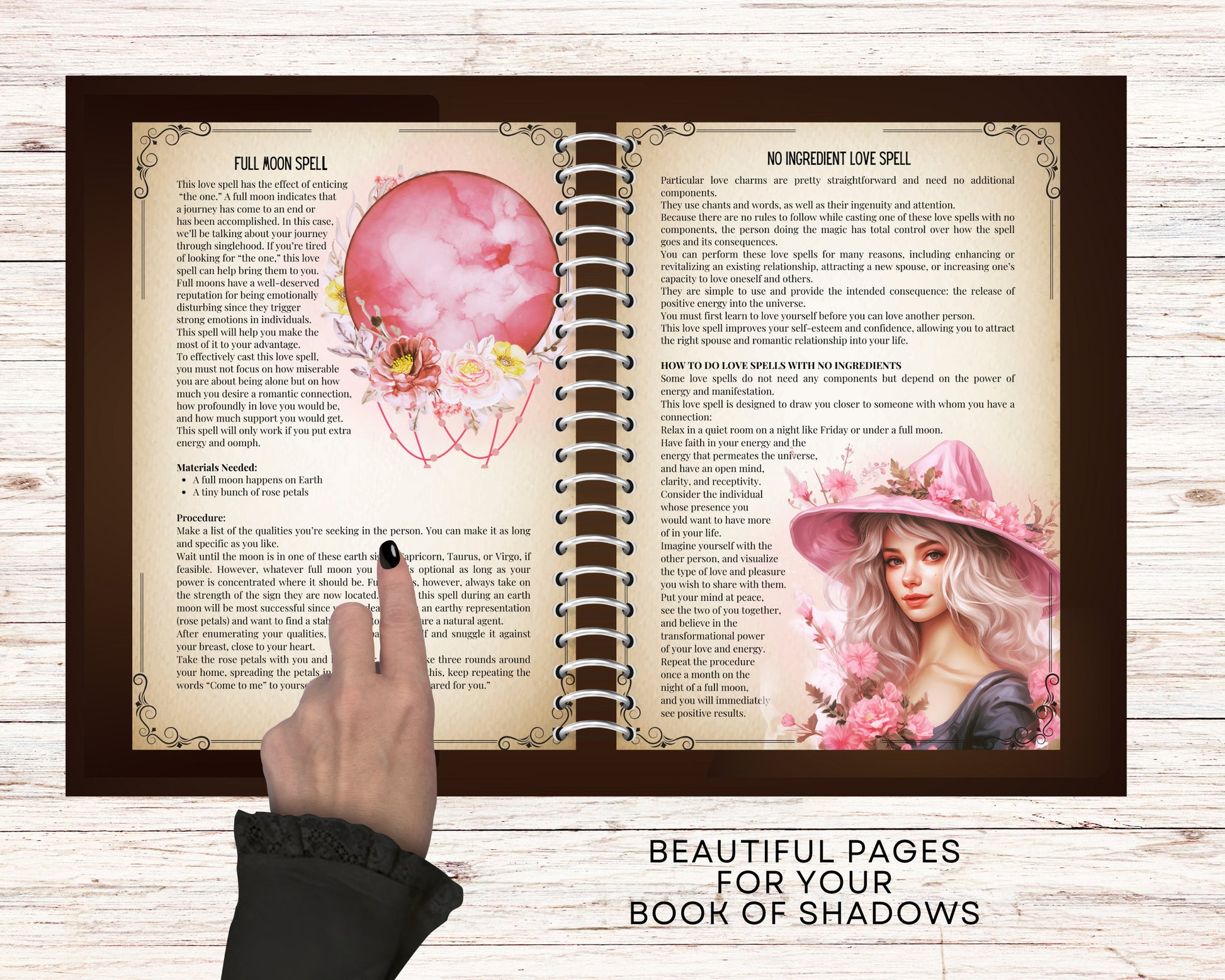 Love Spells. Beautiful pages for your Grimoire or Book Of Shadows. Printable.