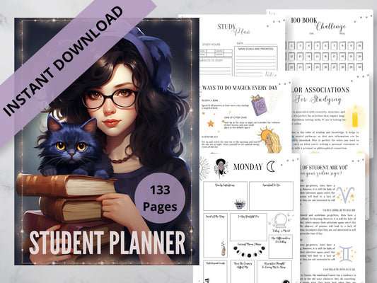 ADHD Undated Student Planner for Witches. Beautiful planner templates. Student Spells. Instant Download. PRINTABLE.
