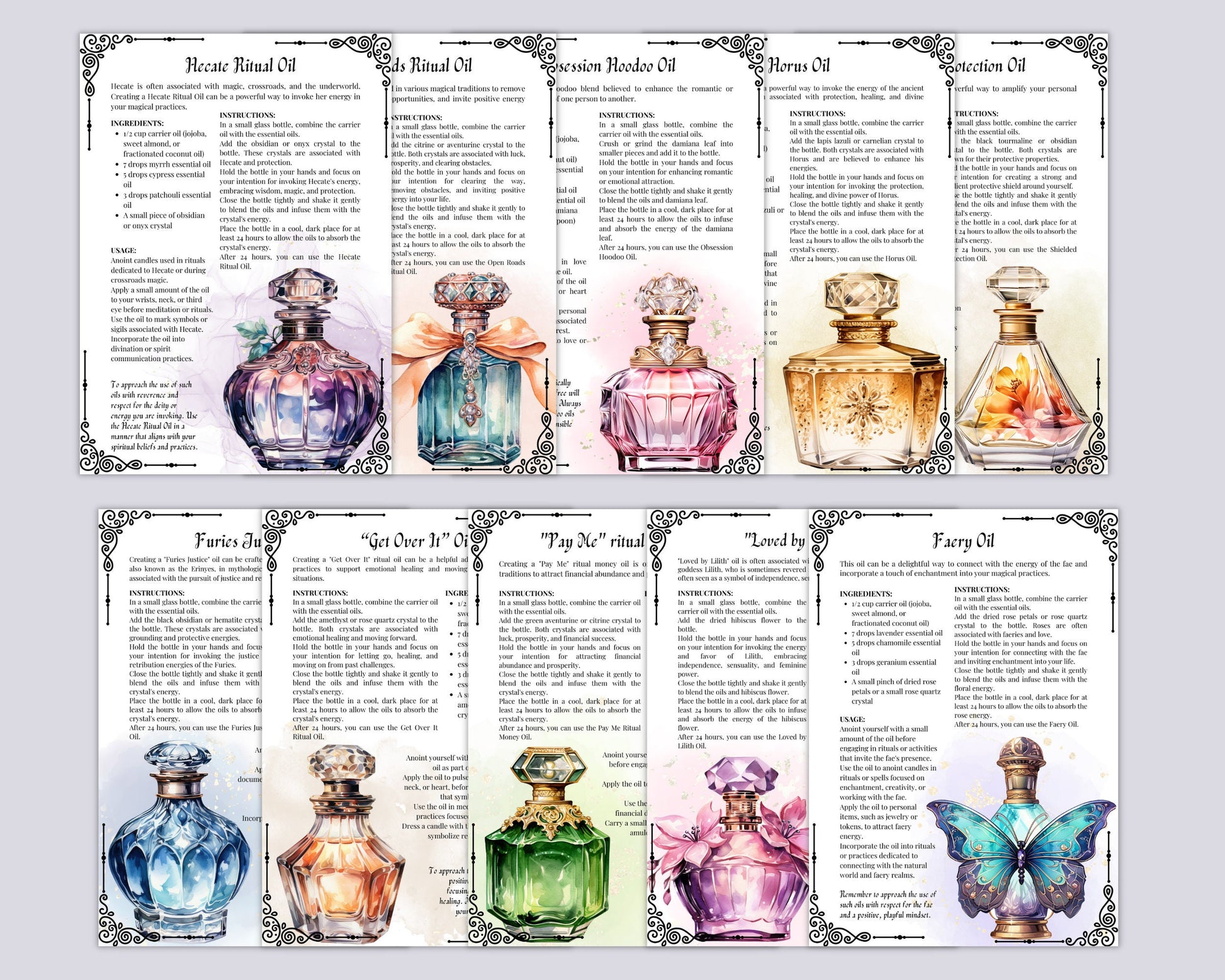 50 Magical Oils, Witchcraft Grimoire Pages, Oil ritual, Grimoire printable pages