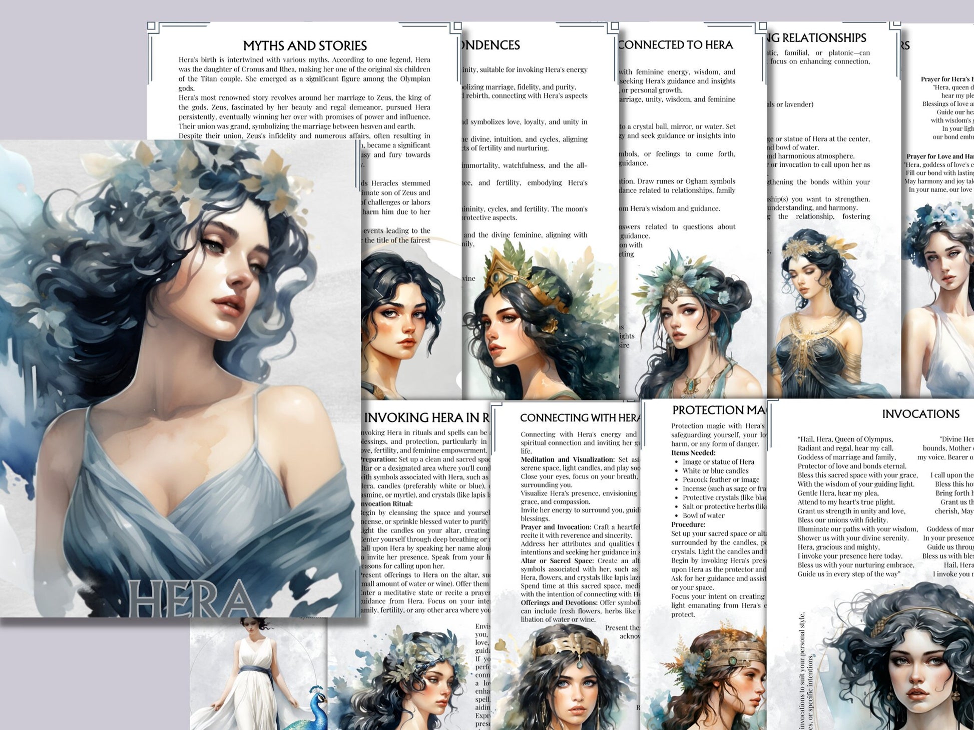 Hera Greek Goddess of Marriage, Women, and Childbirth. Beautiful Grimoire pages. Printable