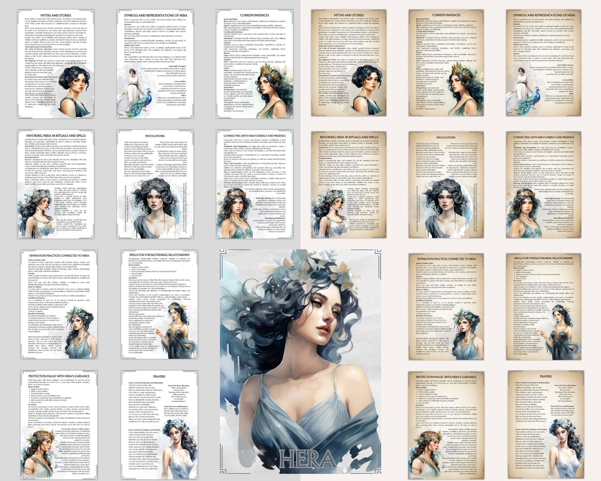 Hera Greek Goddess of Marriage, Women, and Childbirth. Beautiful Grimoire pages. Printable