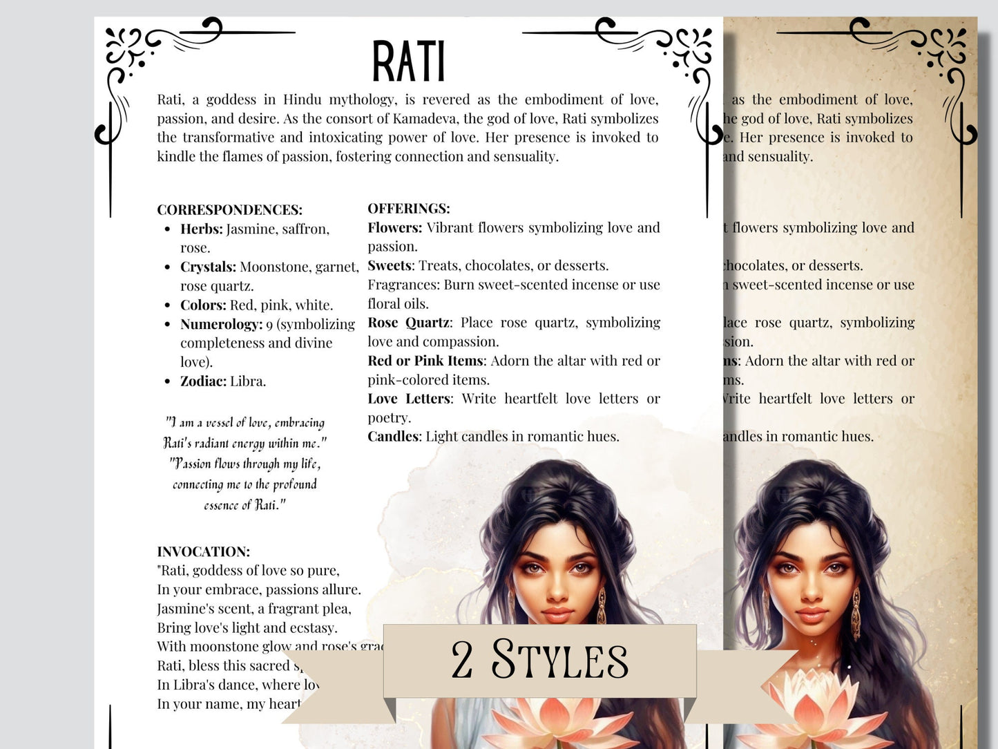 Love Goddesses. Beautiful pages for your Grimoire or Book Of Shadows. 14 pages. Printable