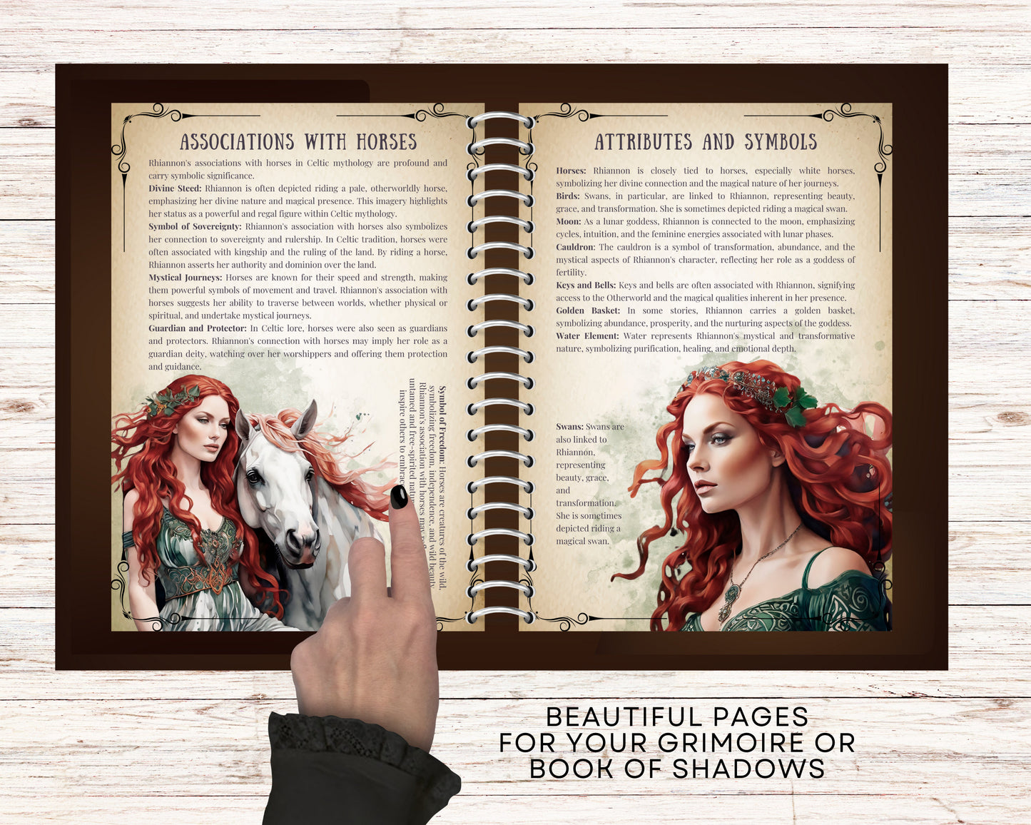 Rihannon. Celtic Goddess. Beautiful pages for your Grimoire or Book Of Shadows. Printable