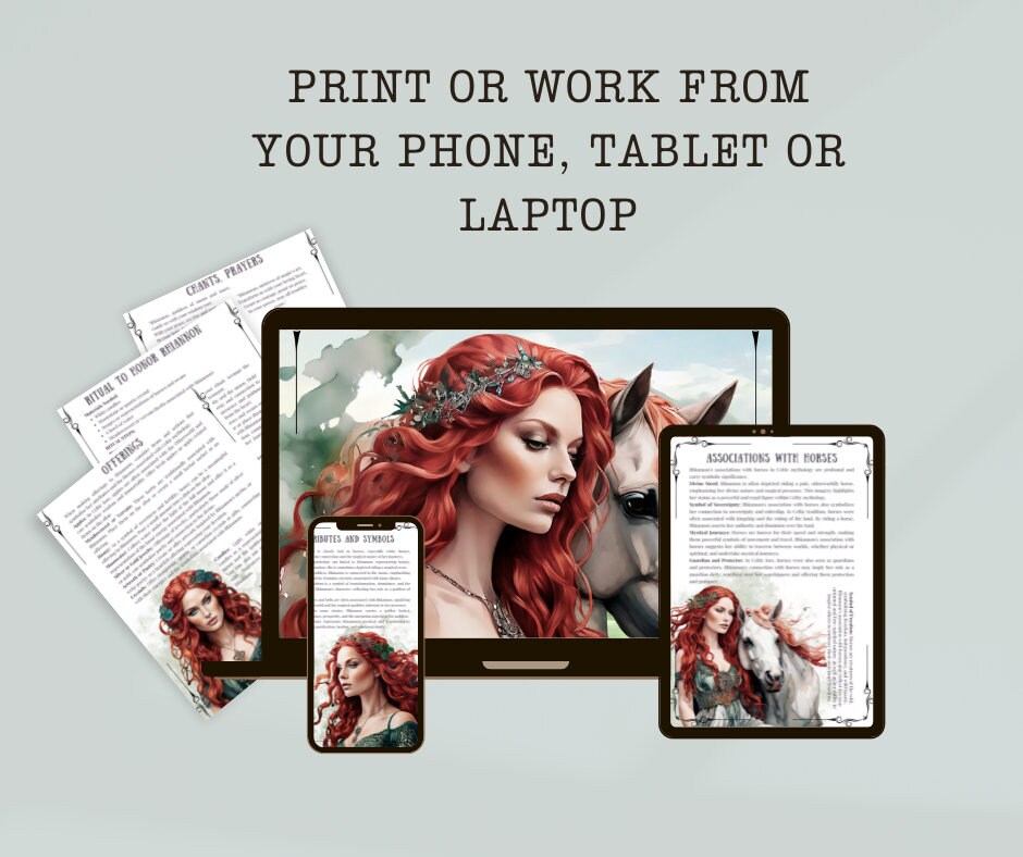 Rihannon. Celtic Goddess. Beautiful pages for your Grimoire or Book Of Shadows. Printable