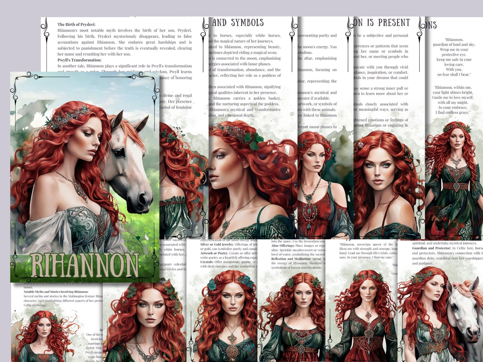 Rihannon. Celtic Goddess. Beautiful pages for your Grimoire or Book Of Shadows. Printable