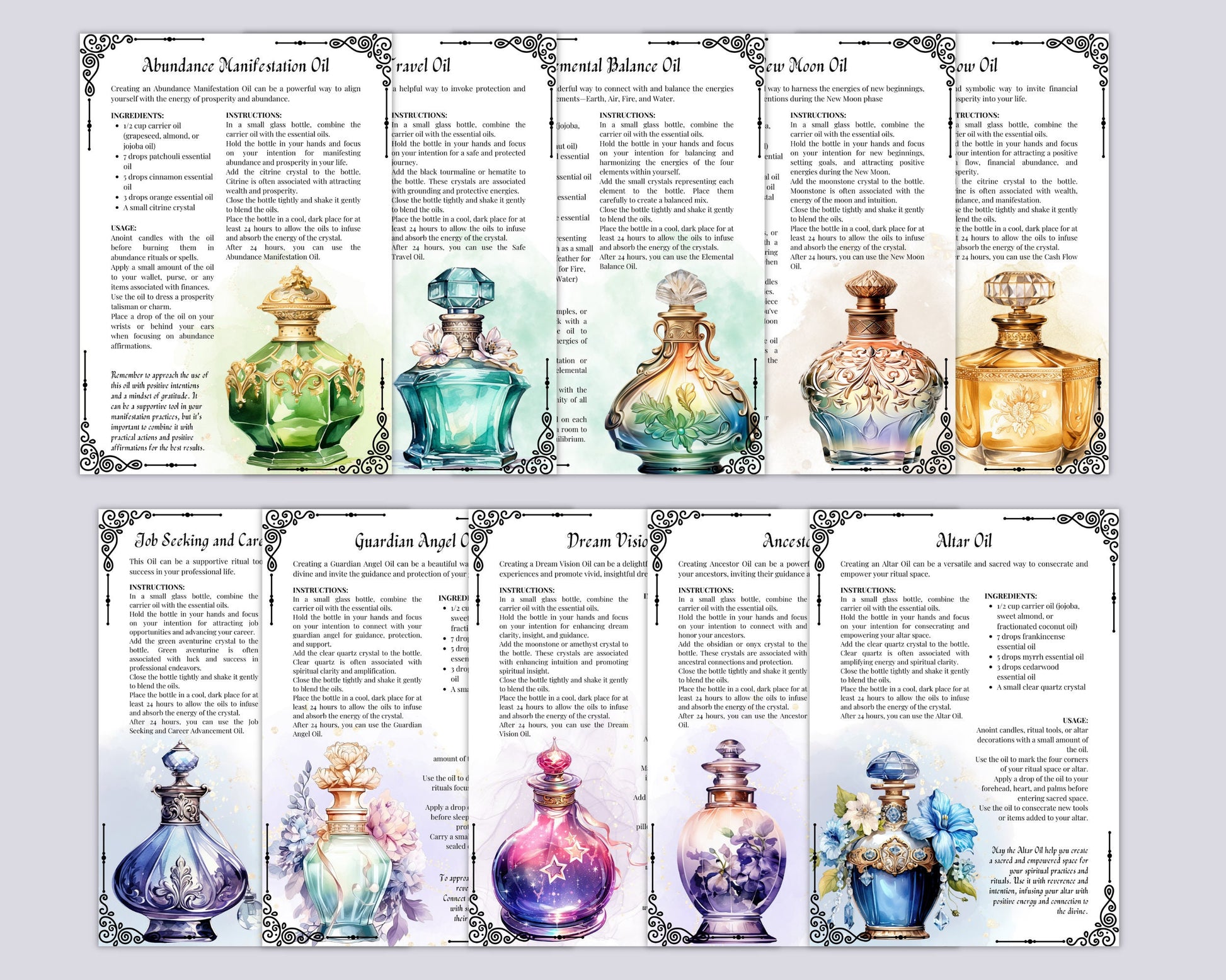 50 Magical Oils, Witchcraft Grimoire Pages, Oil ritual, Grimoire printable pages