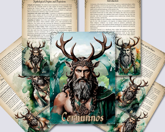 Cernunnos. Gaelic god of beasts and wild places. Beautiful pages for your Grimoire or Book Of Shadows. Printable.