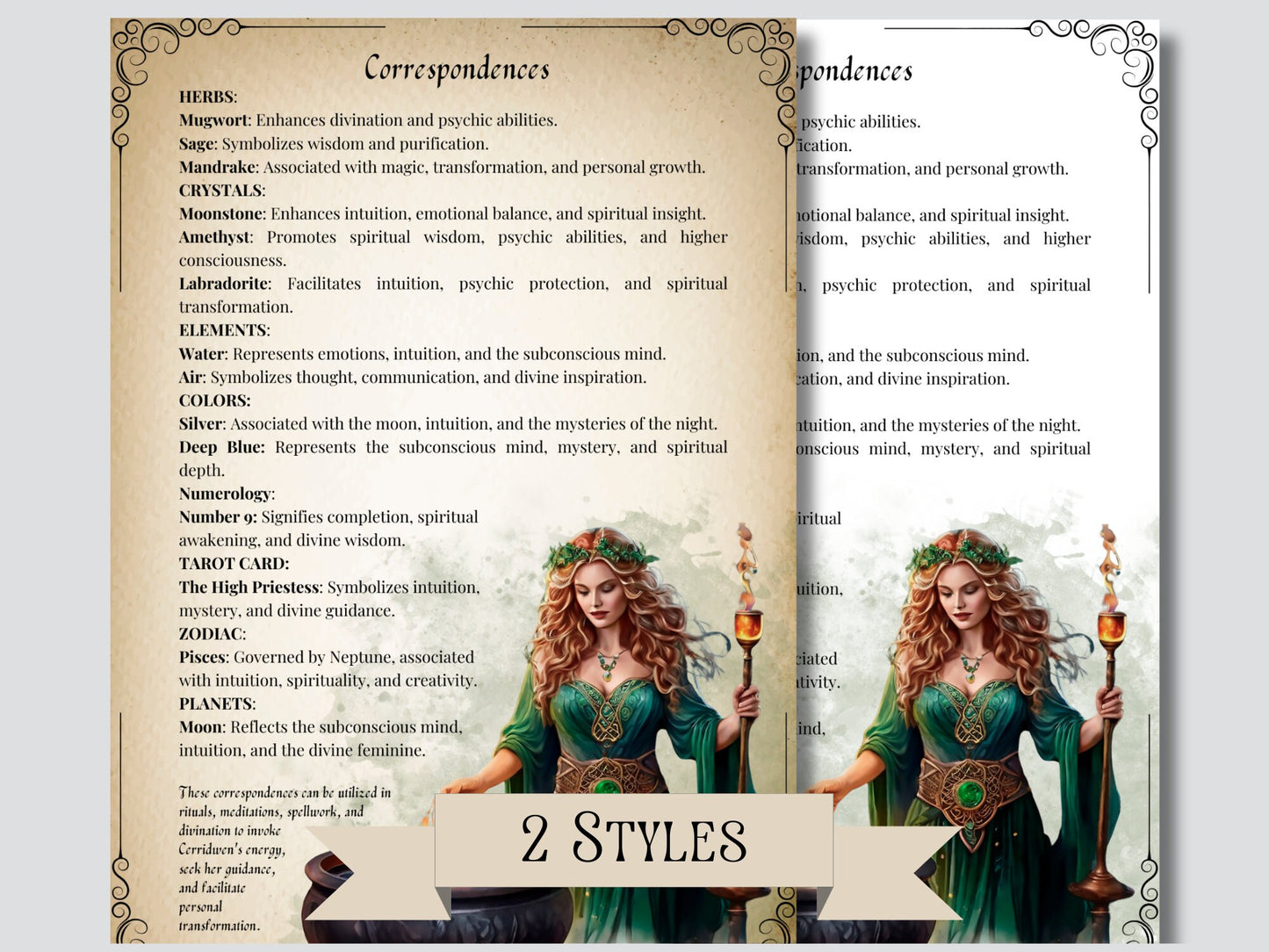 Cerridwen. Beautiful pages for your Grimoire or Book Of Shadows