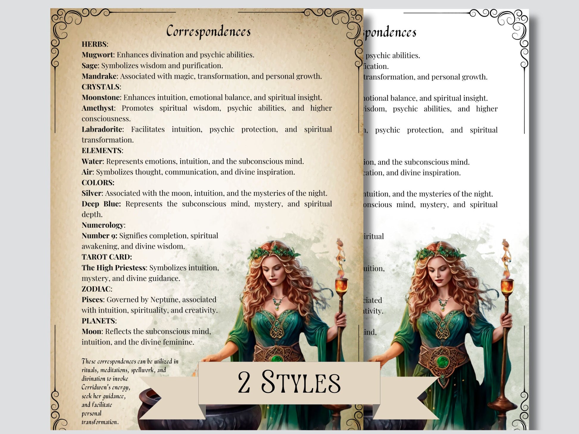 Cerridwen. Beautiful pages for your Grimoire or Book Of Shadows