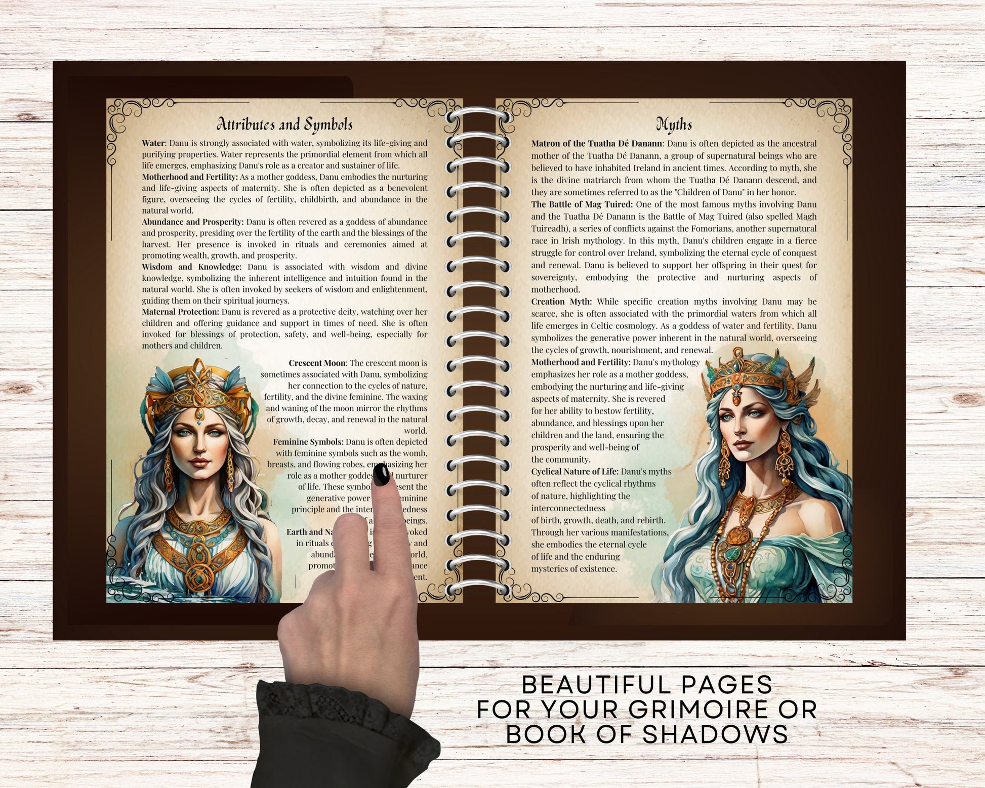 Danu. Celtic Goddess. Beautiful pages for your Grimoire or Book Of Shadows
