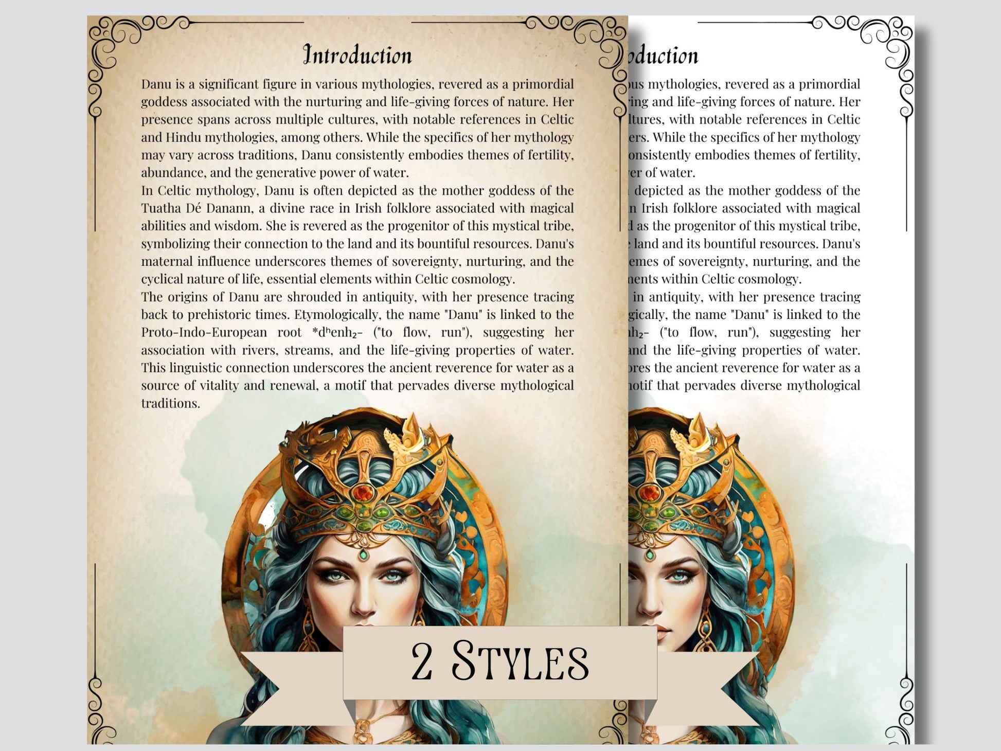 Danu. Celtic Goddess. Beautiful pages for your Grimoire or Book Of Shadows