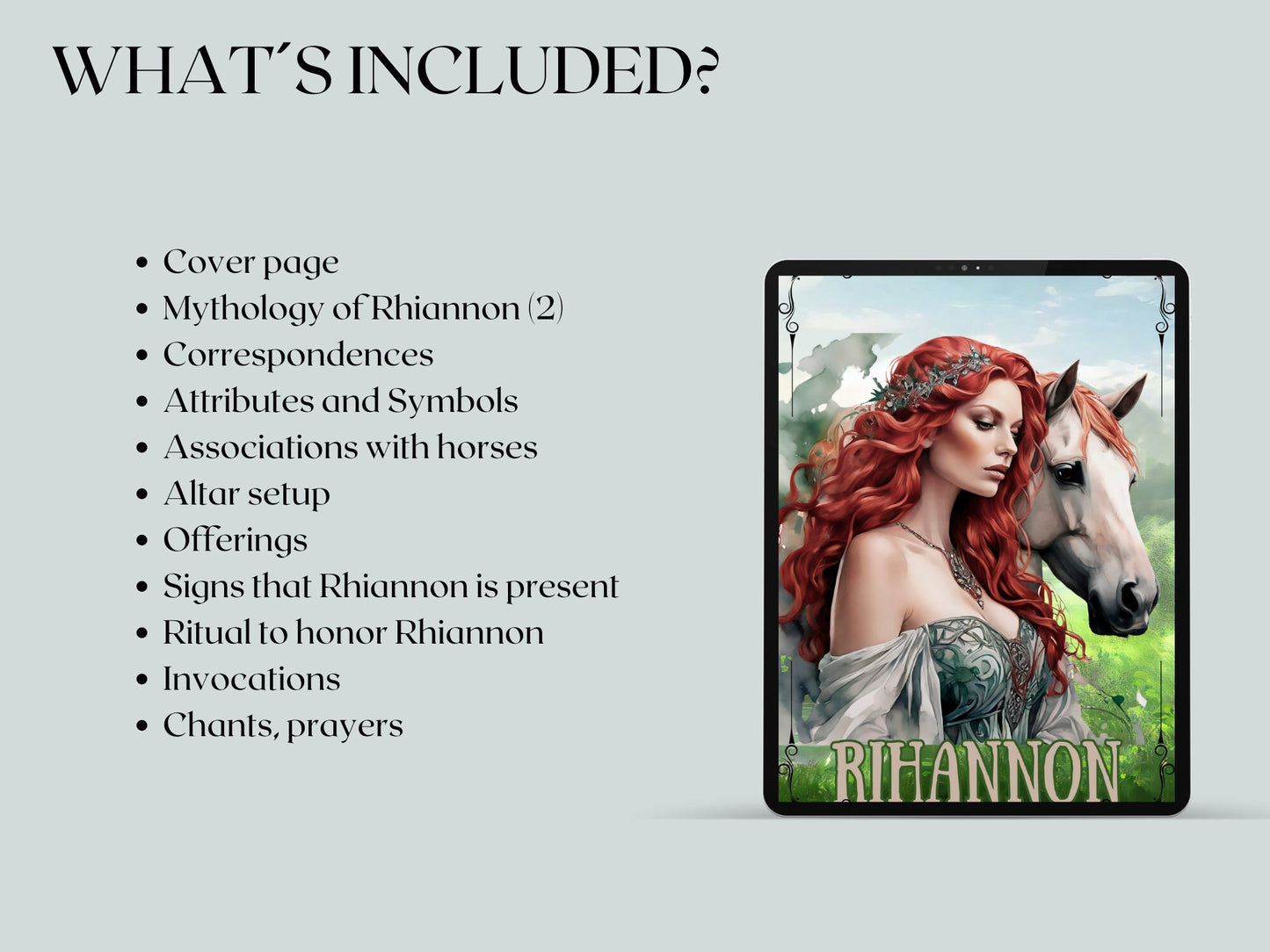 Rihannon. Celtic Goddess. Beautiful pages for your Grimoire or Book Of Shadows. Printable