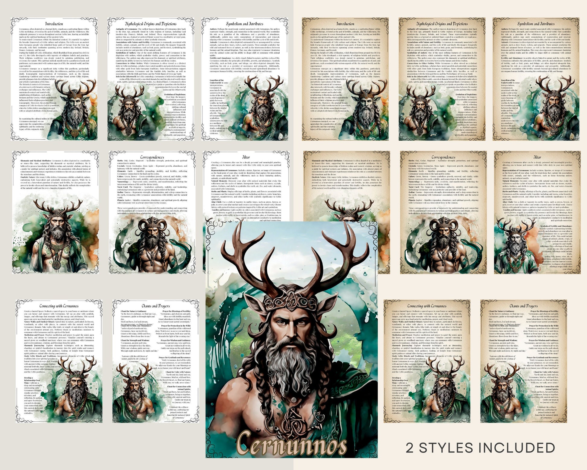 Cernunnos. Gaelic god of beasts and wild places. Beautiful pages for your Grimoire or Book Of Shadows. Printable.