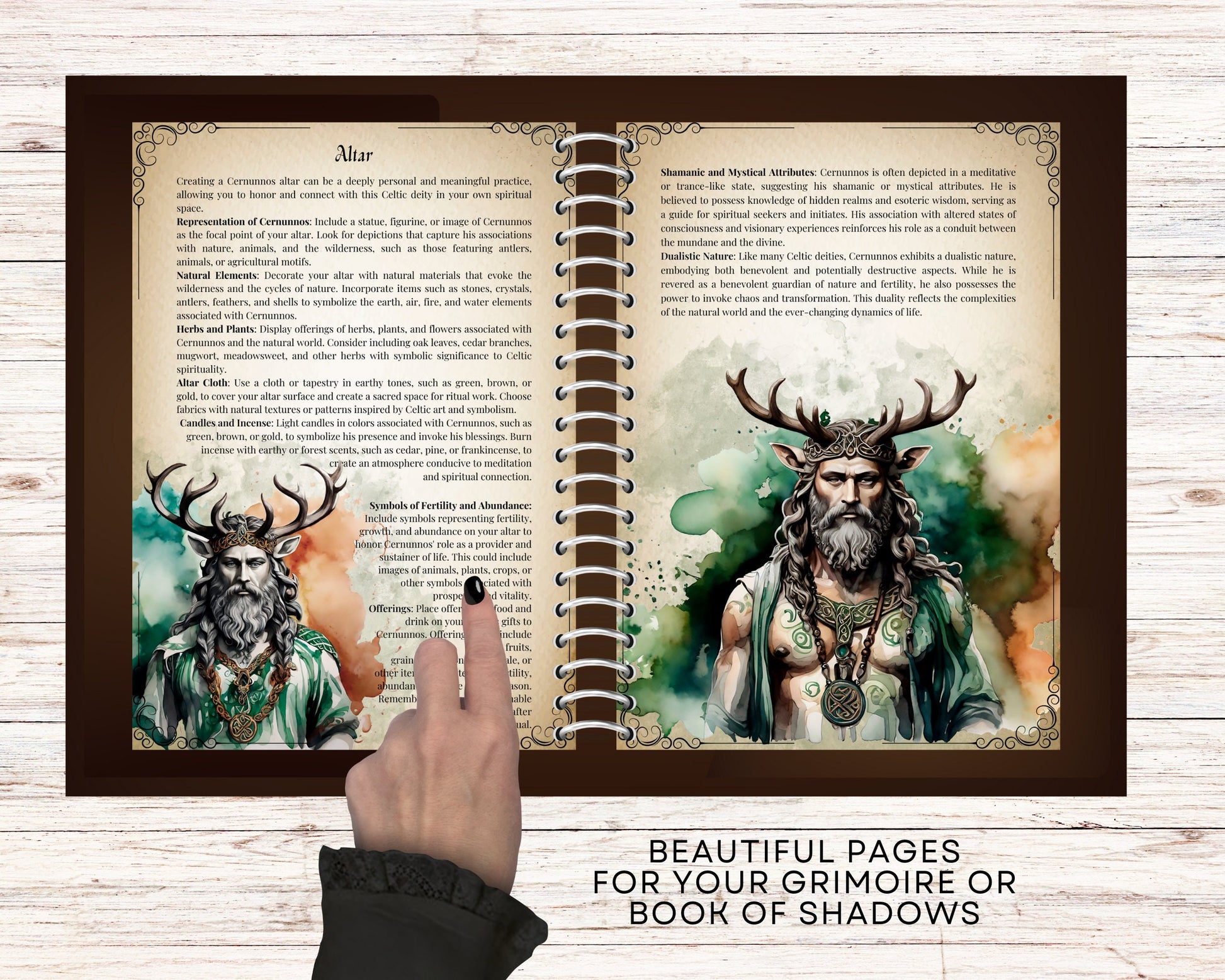 Cernunnos. Gaelic god of beasts and wild places. Beautiful pages for your Grimoire or Book Of Shadows. Printable.