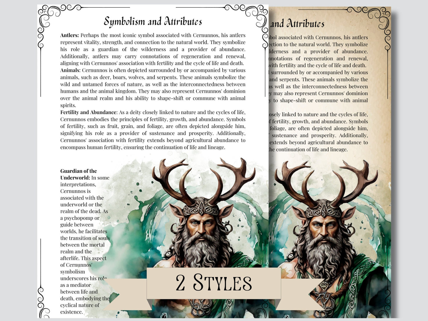 Cernunnos. Gaelic god of beasts and wild places. Beautiful pages for your Grimoire or Book Of Shadows. Printable.