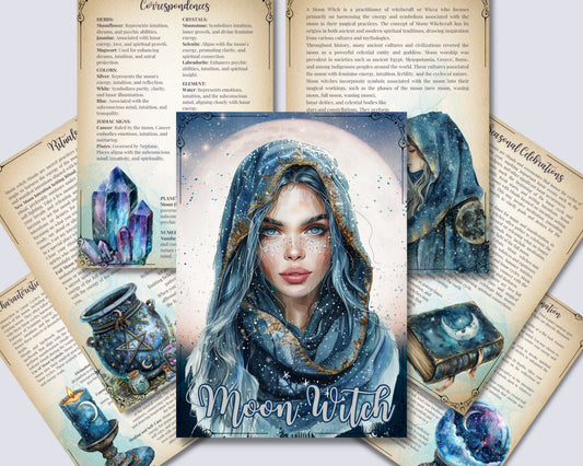 Moon Witch. Solar witch. Beautiful pages for your Grimoire or Book Of Shadows. Printable