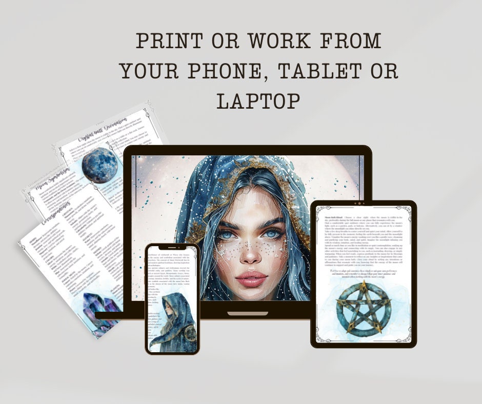 Moon Witch. Solar witch. Beautiful pages for your Grimoire or Book Of Shadows. Printable