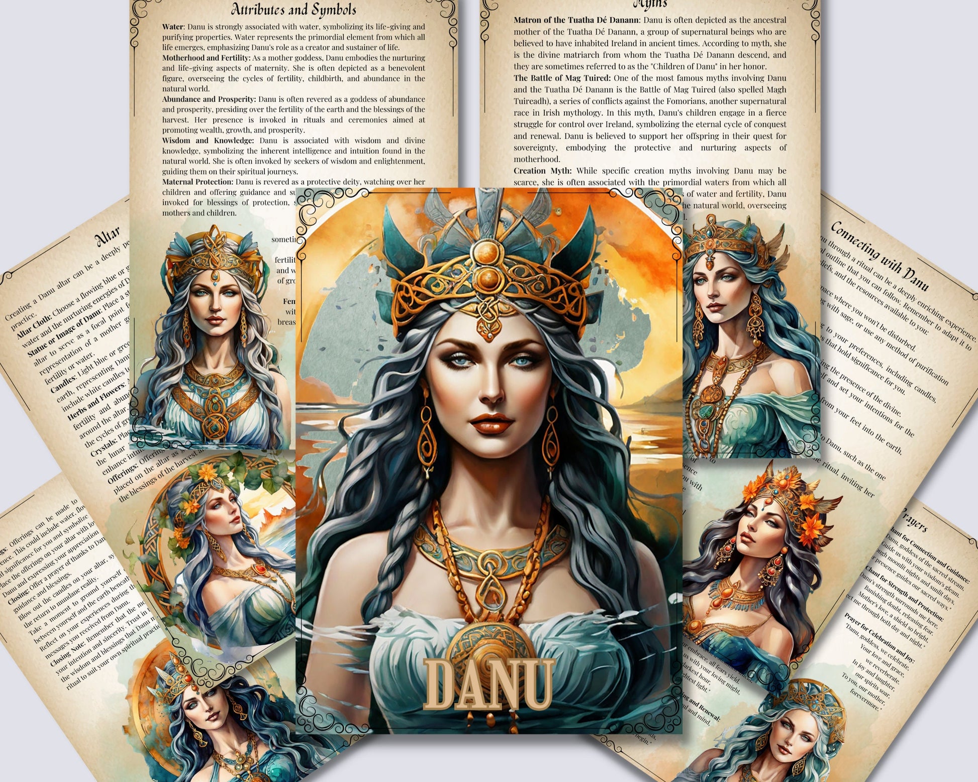 Danu. Celtic Goddess. Beautiful pages for your Grimoire or Book Of Shadows