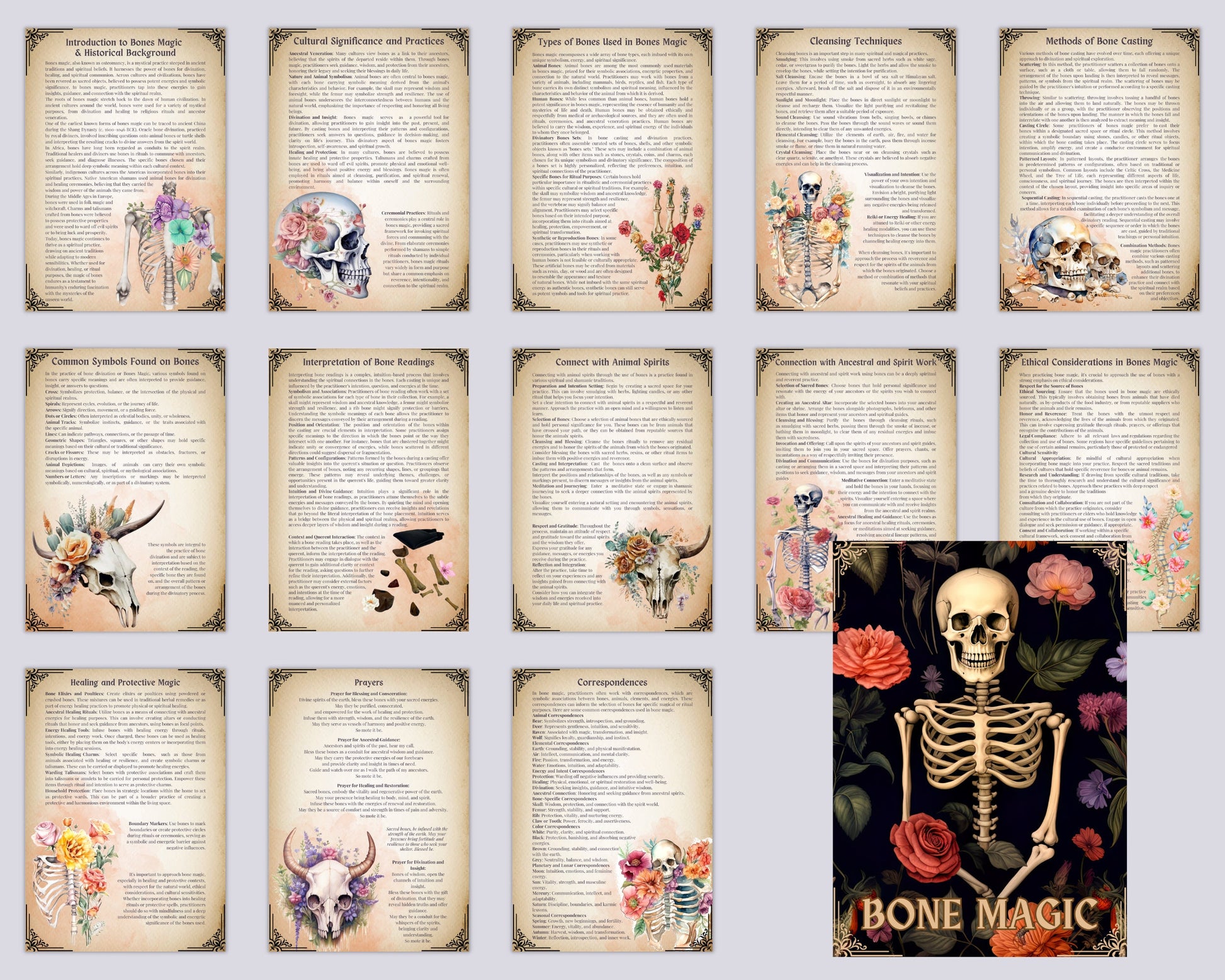 Bone Magick: How to Use Bones in Witchcraft. Beautiful pages for your Grimoire or Book Of Shadows. Printable