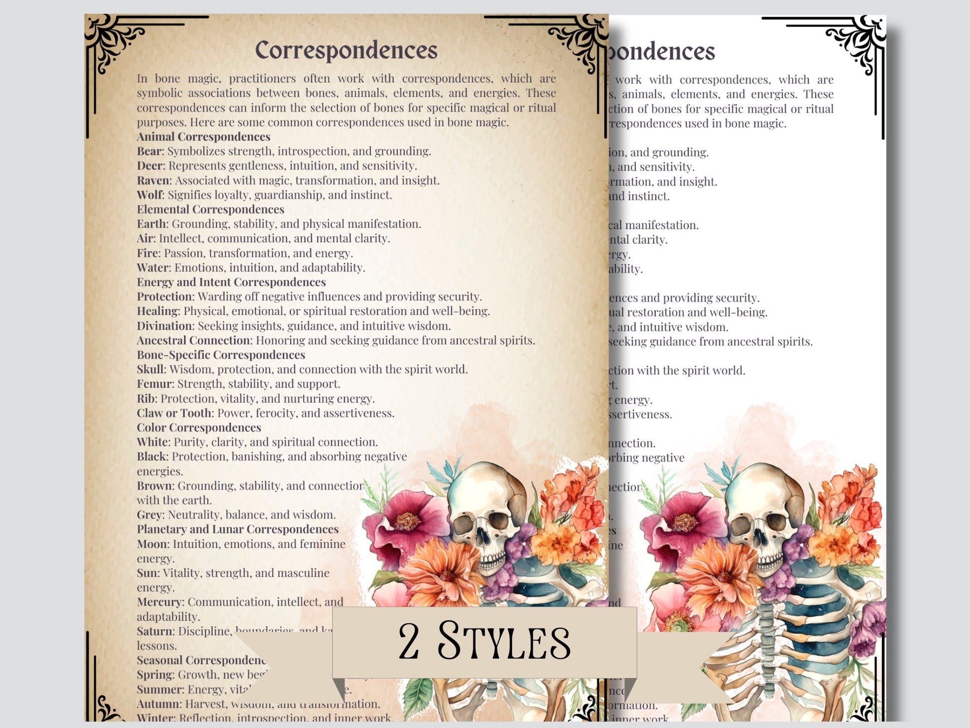 Bone Magick: How to Use Bones in Witchcraft. Beautiful pages for your Grimoire or Book Of Shadows. Printable