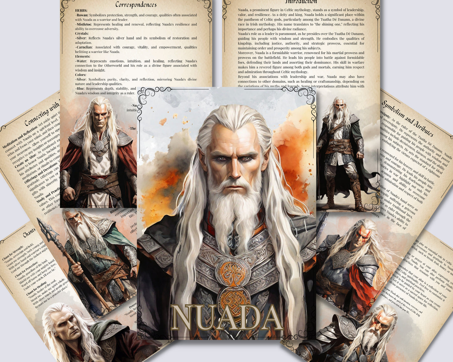 Nuada. Celtic God. Beautiful pages for your Grimoire or Book of Shadows. Printable