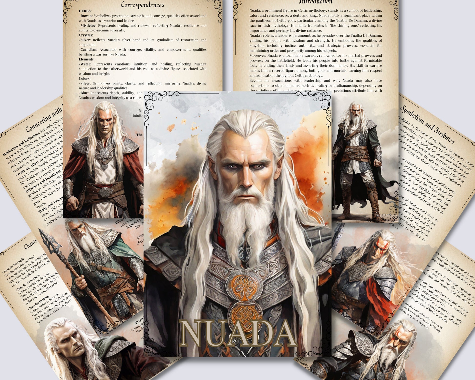 Nuada. Celtic God. Beautiful pages for your Grimoire or Book of Shadows. Printable