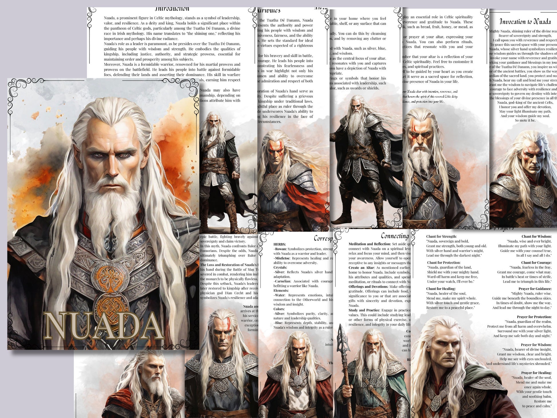 Nuada. Celtic God. Beautiful pages for your Grimoire or Book of Shadows. Printable