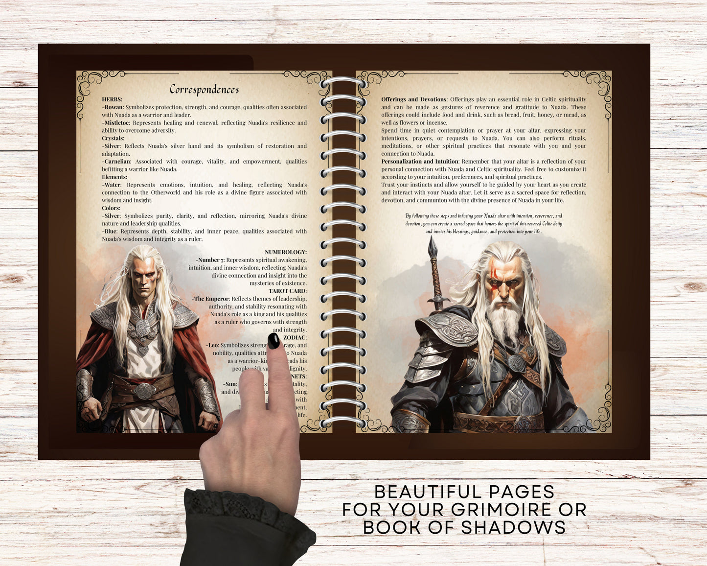 Nuada. Celtic God. Beautiful pages for your Grimoire or Book of Shadows. Printable